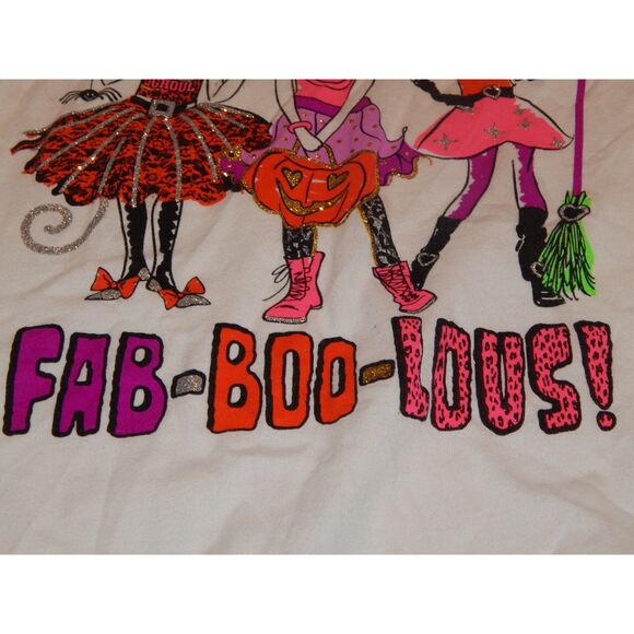 girls x-large 14/16 white "fab-boo-lous" Halloween graphic long sleeve shirt - Picture 3 of 5